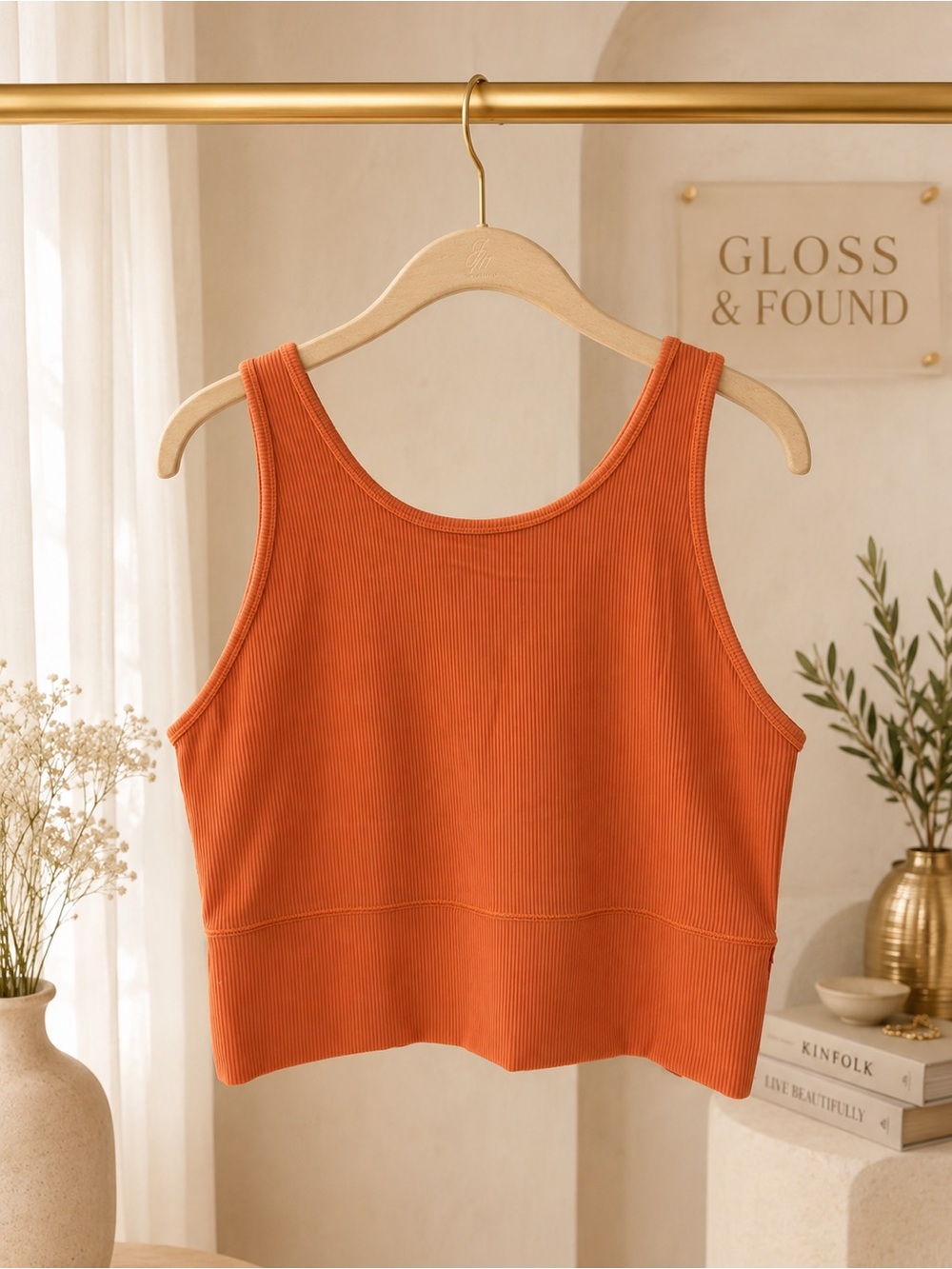 Lululemon Power Pivot Ribbed Reversible Crop Tank Orange Approx L